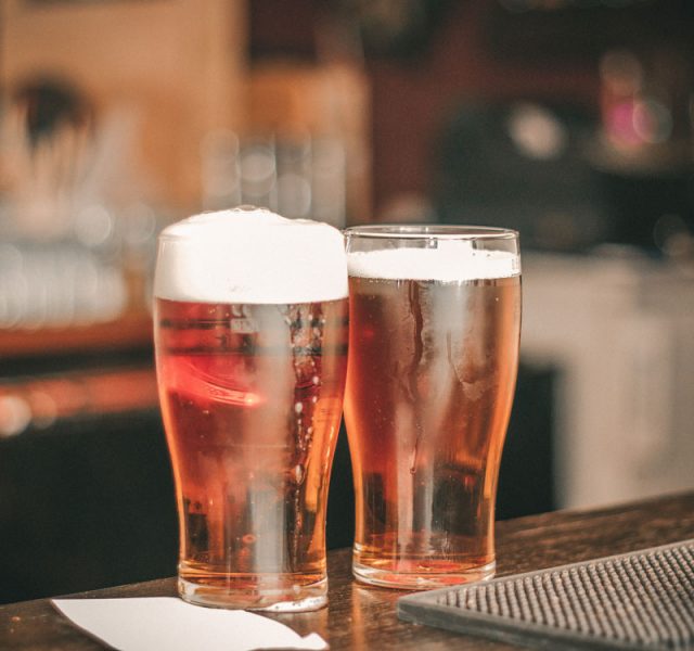 draft beers on bar top
