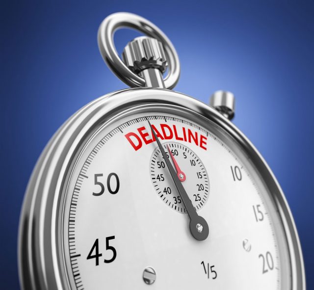 Stopwatch with deadline written in red